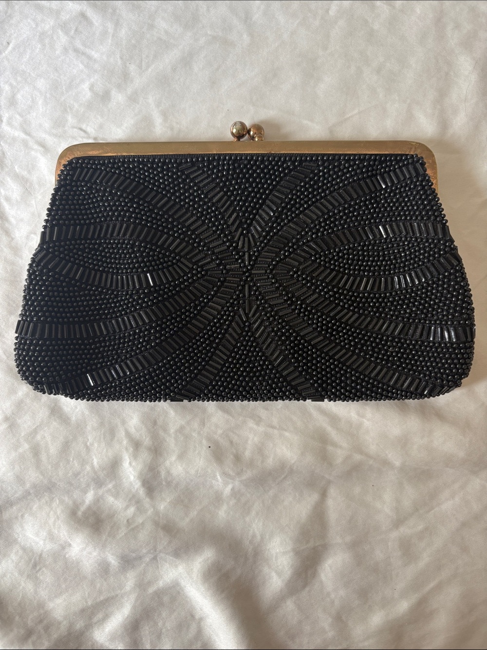 Black Beaded Frame Clutch - Elegant Evening Bag